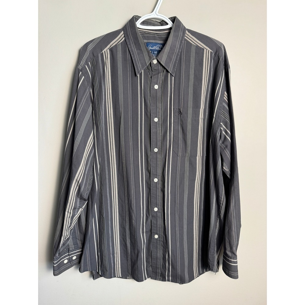 Arnold Palmer Mens Grey Striped Long Sleeve Button Down Shirt Large Vintage Y2K